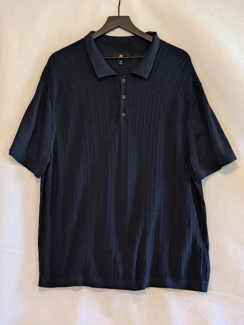 Banana Republic Sweater Polo XL Navy Textured Cotton Knit Short Sleeve Shirt